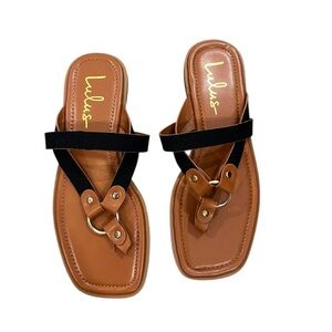 Lulu's Brown and Black Ring-Accent Thong Sandals